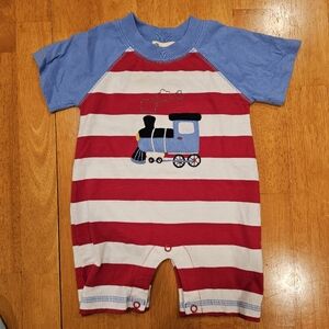 BABY LUIGI Train Applique Boy's Short Romper Red White Blue Size 3 Mos